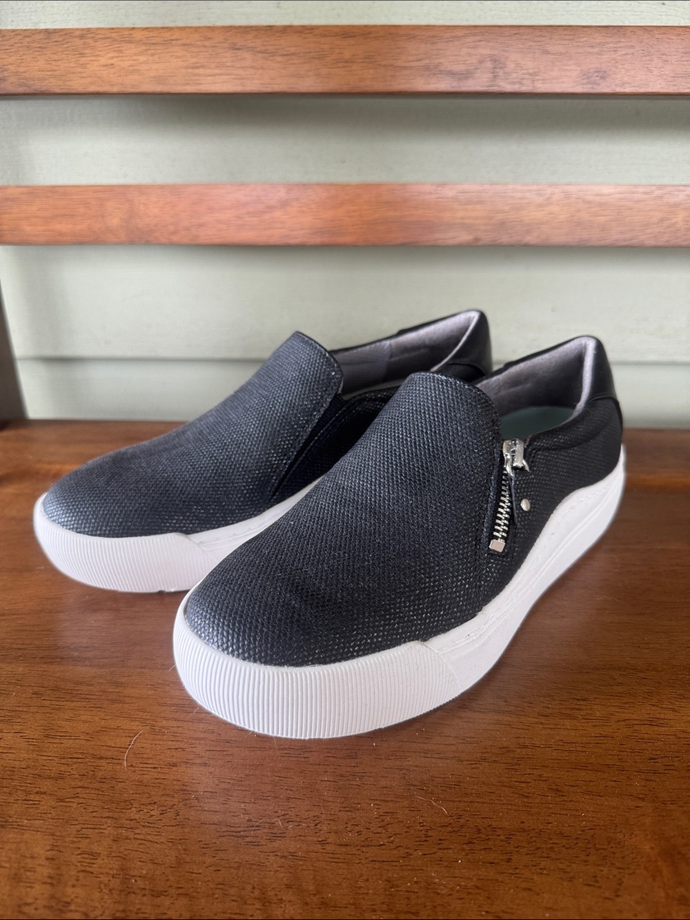 Dr. Scholl’s Women's Black Slip-On Platform Sneakers with Zip Accent - Size 6.5